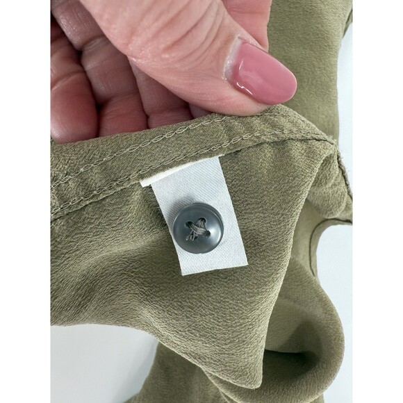 Spanx SILK Olive Green Button Down Long Sleeve Ladies Silk Shirt Size SMALL - Picture 11 of 11